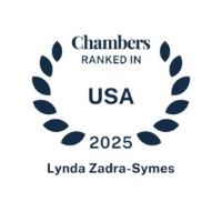 Badge noting Lynda Zadra-Symes was recognized by Chambers USA 2025